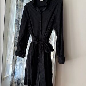 Coach 1941 Black Tonal Polka Dot Button Down Dress with Slip and Tie